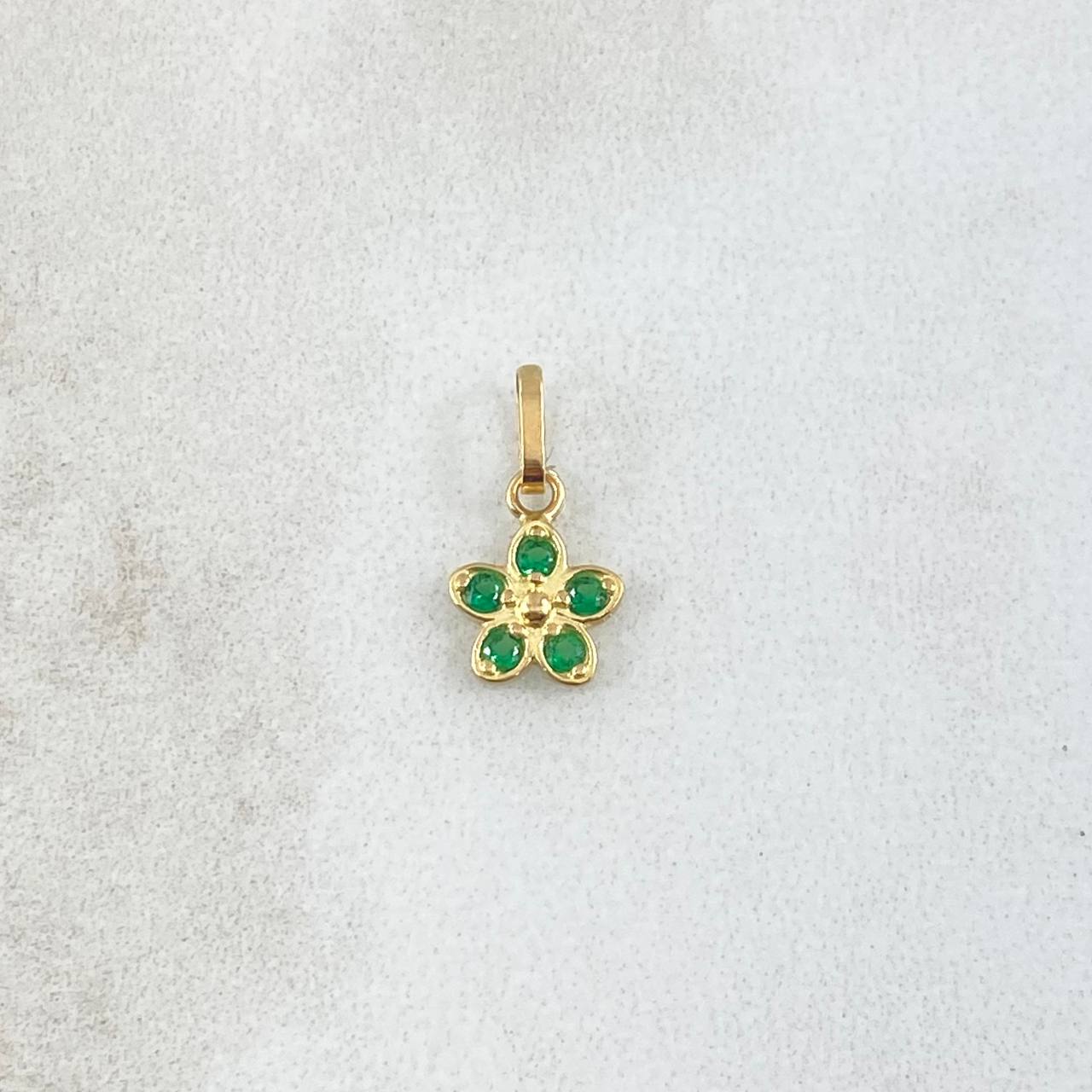Dije Flor  0.35gr / 1.3cm / Circones Verdes Oro Amarillo 18K