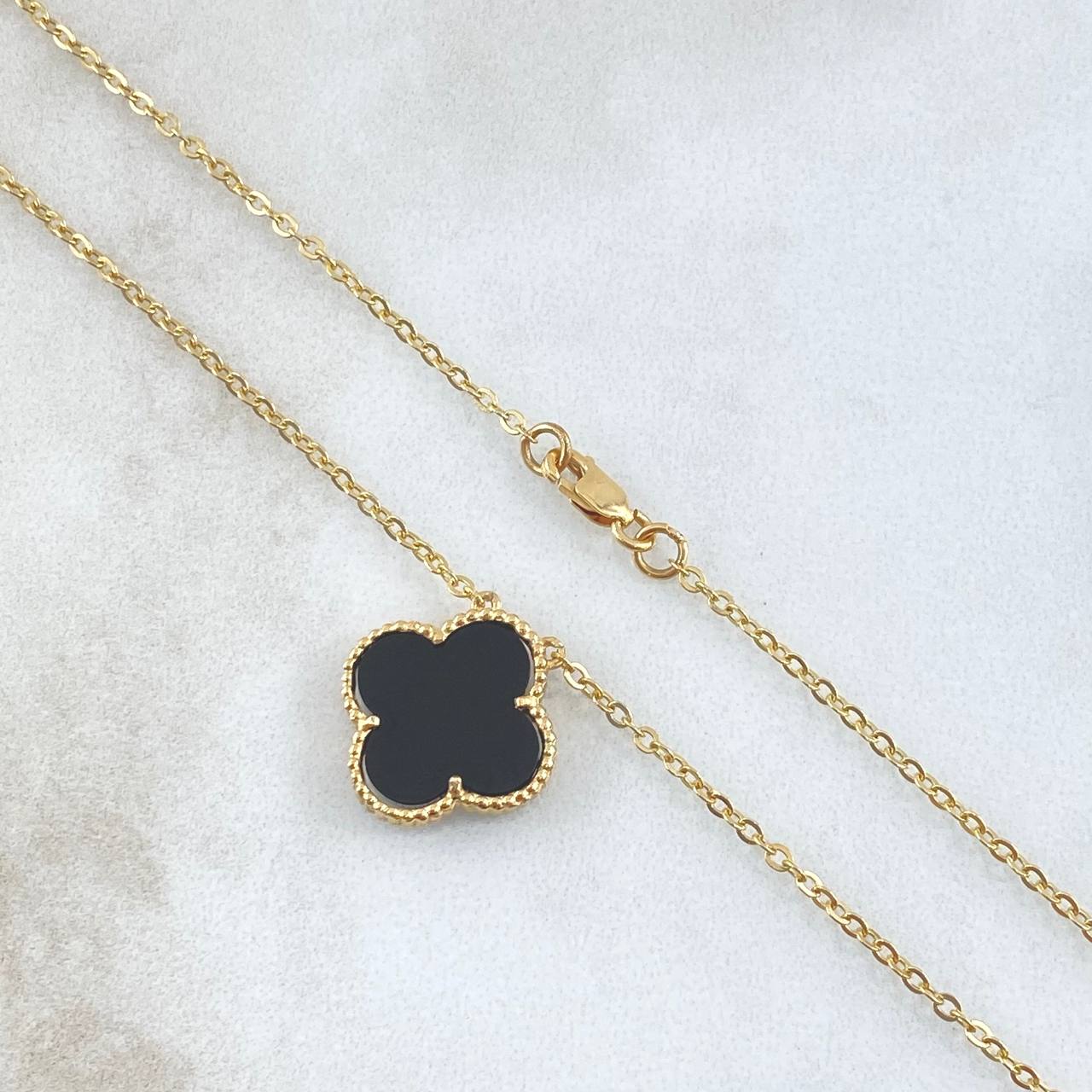 Classic Link Chain Clover VCyA 4.25gr / 50cm / 1.5mm Black Onyx Dotted 18K Yellow Gold