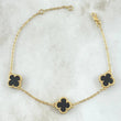 Classic Link Bracelet Gradual VCyA Clover 4.4gr / 16cm-19cm / 1.5mm Black Onyx Dotted 3pcs 18K Yellow Gold