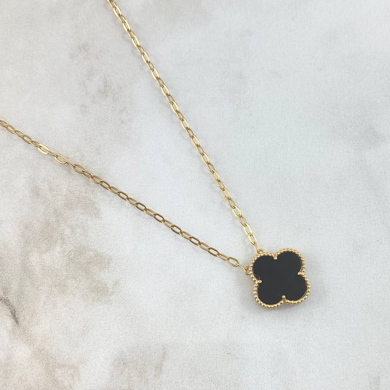 Classic Link Chain Clover VCyA 4.5gr / 50cm / 1.5mm Black Onyx Dotted Yellow Gold 18K