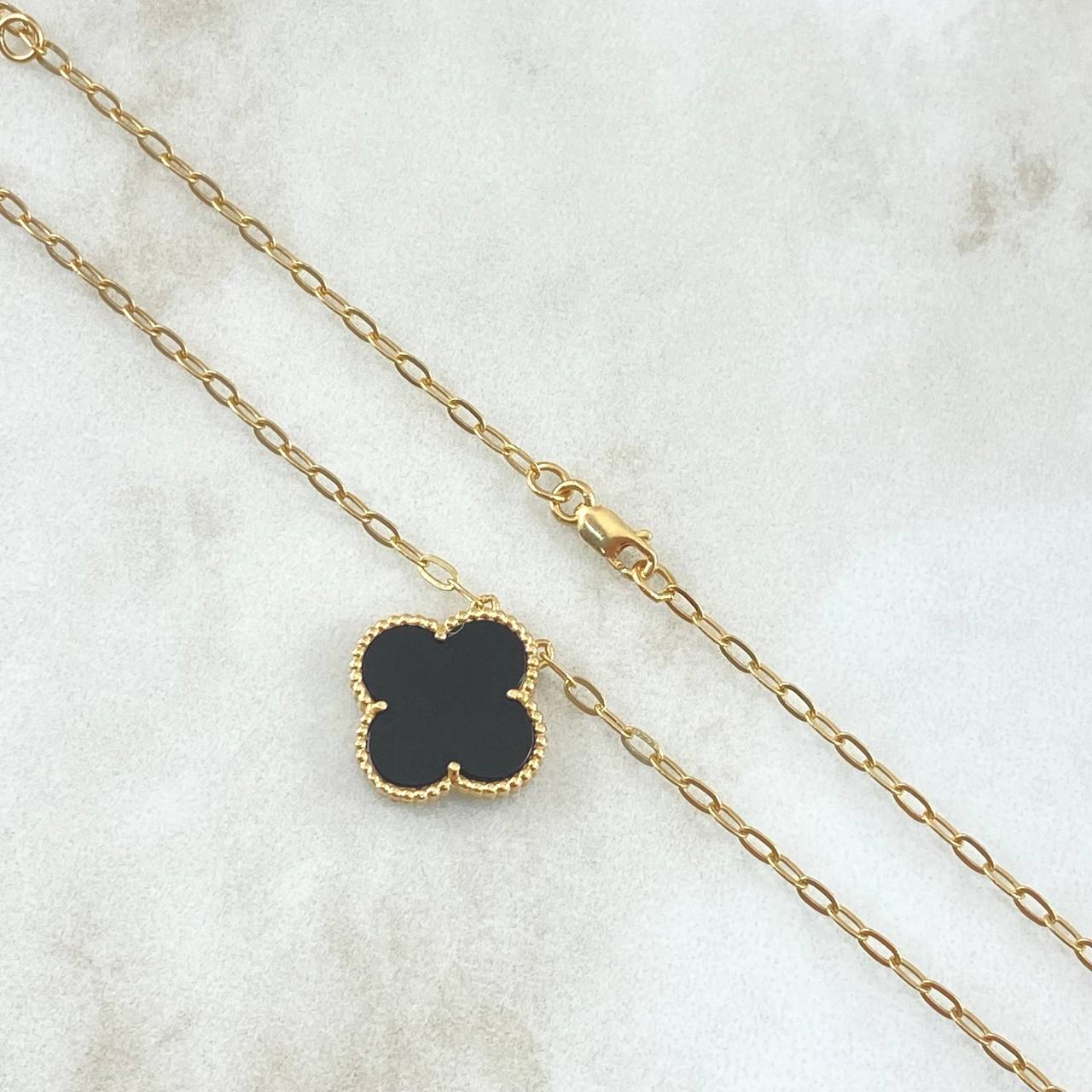 Classic Link Chain Clover VCyA 4.5gr / 50cm / 1.5mm Black Onyx Dotted Yellow Gold 18K