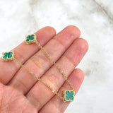 Cadena Aro Seguido Trebol VCyA 7.65gr / 45cm-50cm / 1.5mm Graduable Malaquita Verde Punteado Oro Amarillo  18K