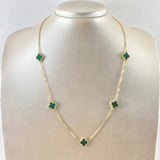 Cadena Aro Seguido Trebol VCyA 7.65gr / 45cm-50cm / 1.5mm Graduable Malaquita Verde Punteado Oro Amarillo  18K