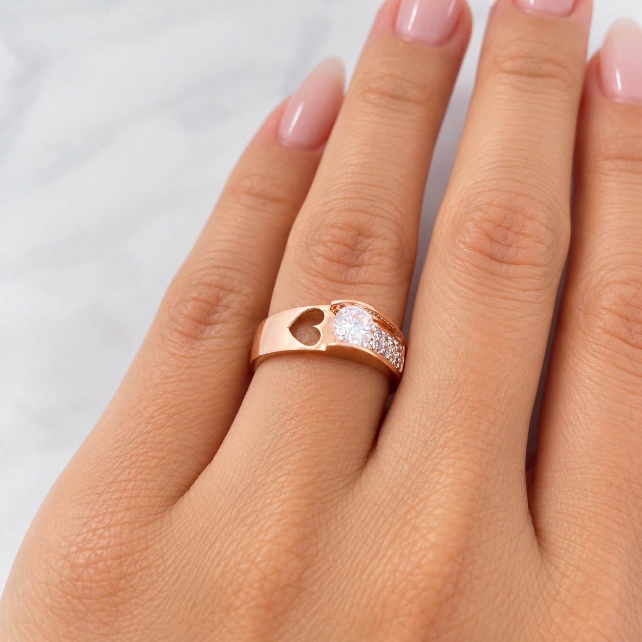 Anillo Corazon 3.75g / T7 1/2 Dos Oros Blanco Rosa 18K