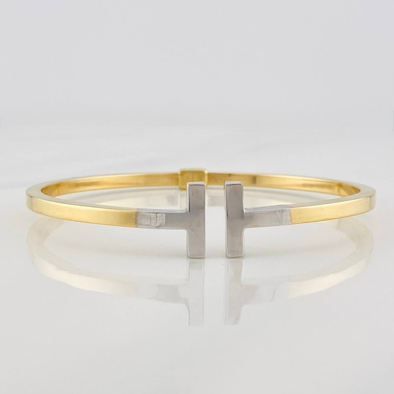 Pulso Aro Doble T 8.65g / 7 1/2 in / 3.1mm Dos Oros Amarillo Blanco 18K