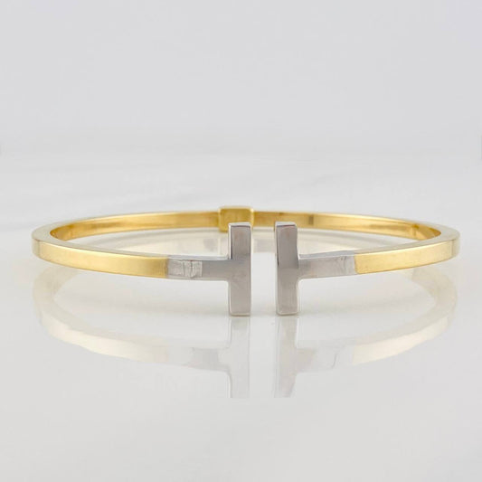 Pulso Aro Doble T 8.65g / 7 1/2 in / 3.1mm Dos Oros Amarillo Blanco 18K