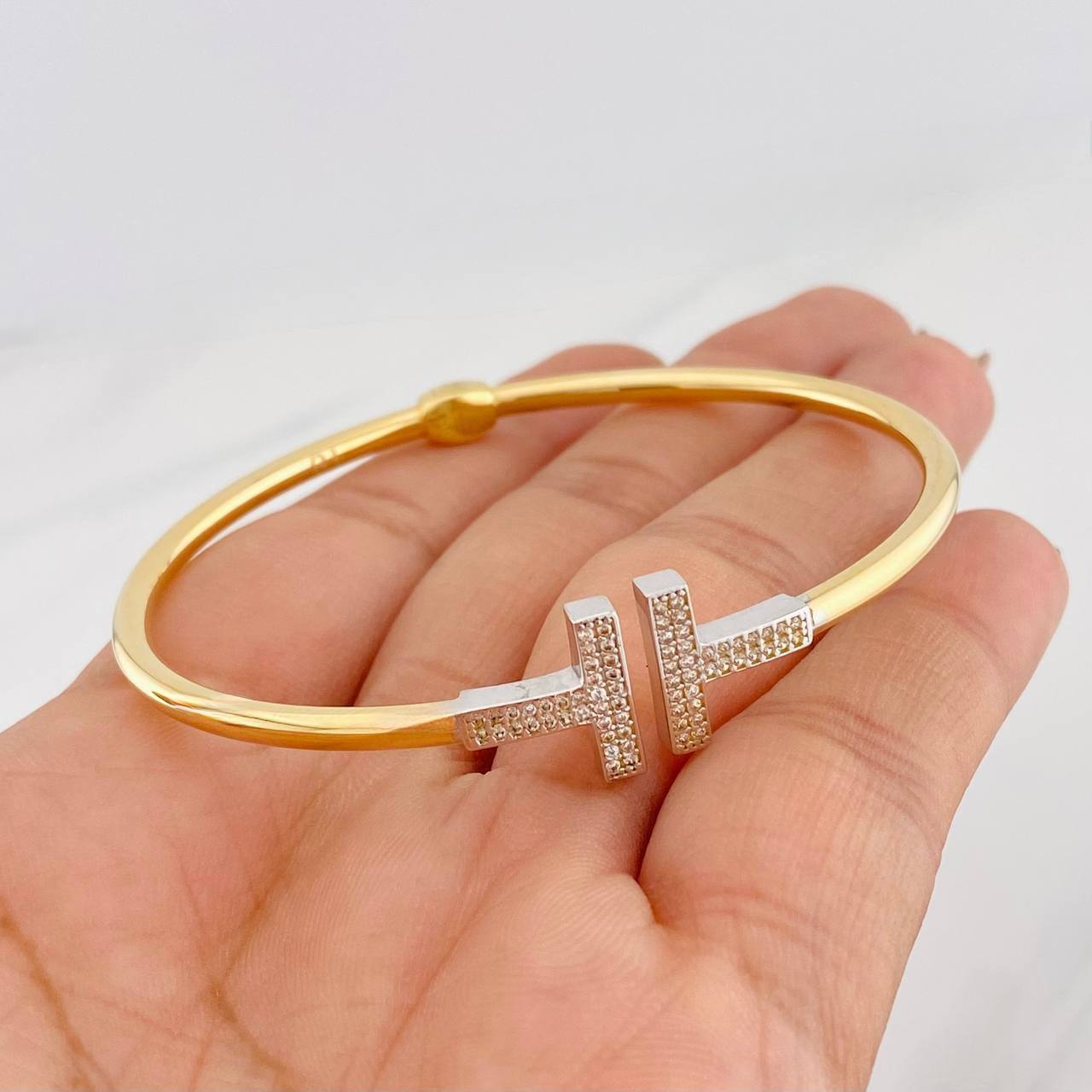 Bracelet Double Hoop T 7.3g / 6 in / 2.9mm Yellow Gold/ White Gold 18K