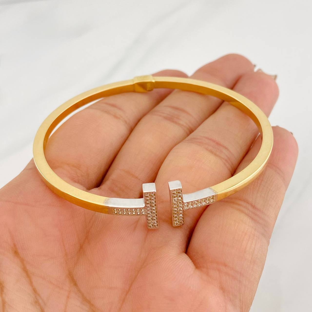Bracelet Double Hoop T 8.85g / 7 1/2 in / 3mm Two Yellow White Gold 18K