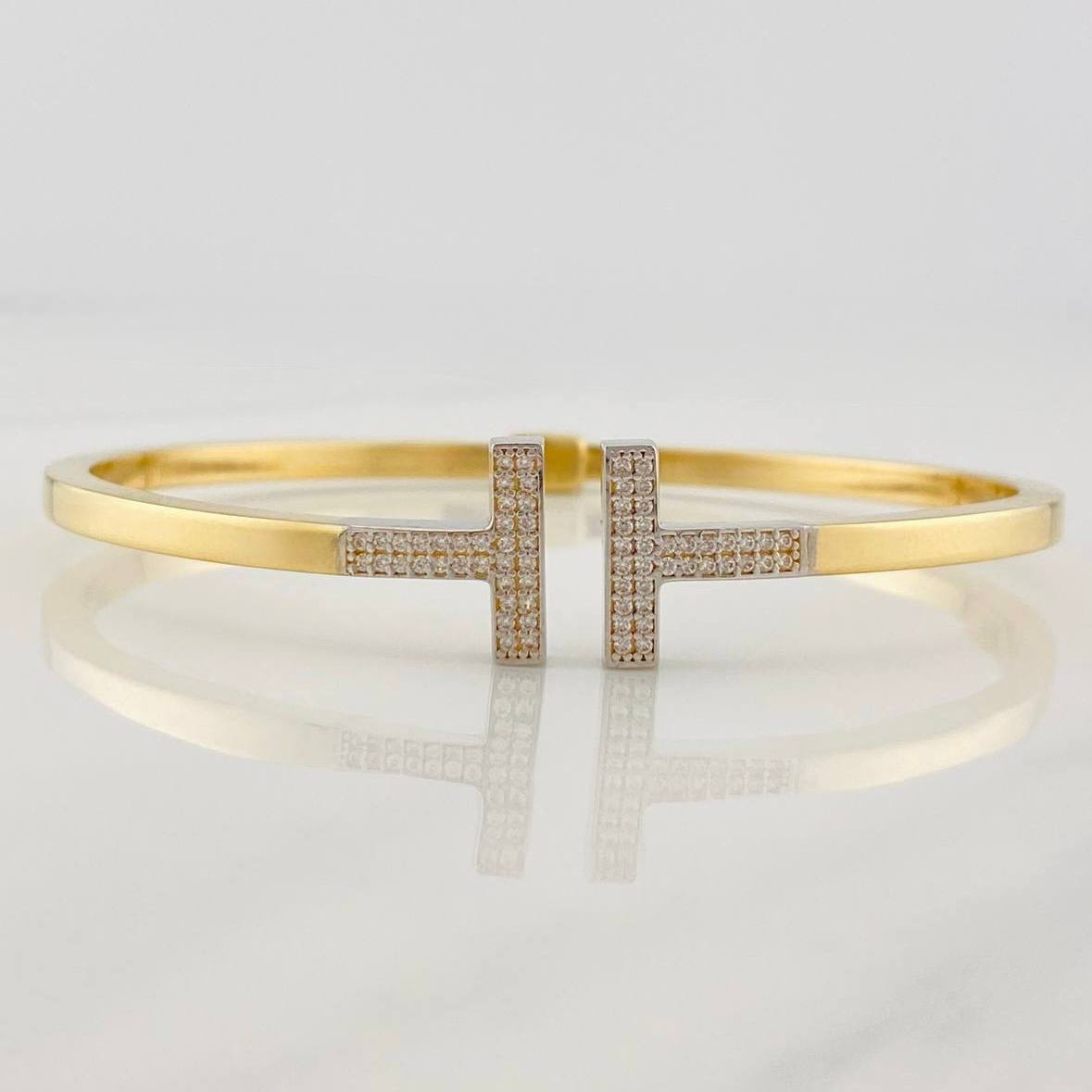 Bracelet Double Hoop T 8.85g / 7 1/2 in / 3mm Two Yellow White Gold 18K