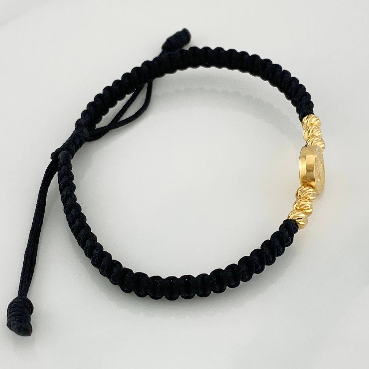 Pulsera Tejida Negra San Benito Oro Amarillo 18K