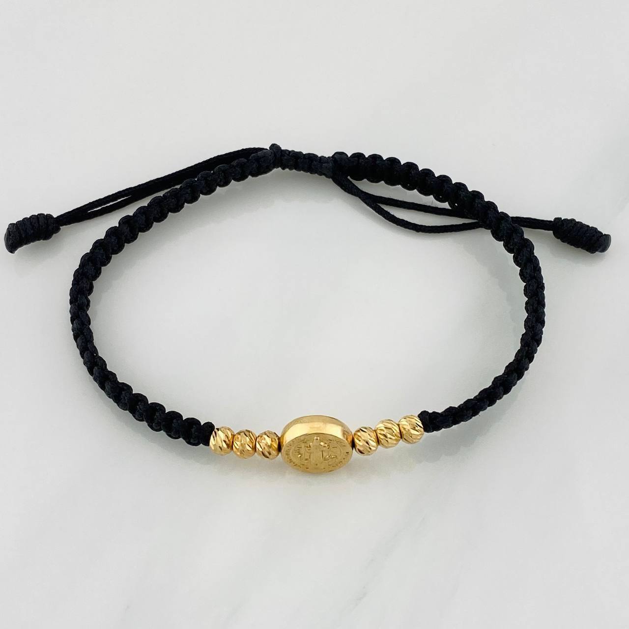 Pulsera Tejida Negra San Benito Oro Amarillo 18K