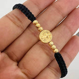 Pulsera Tejida Negra San Benito Oro Amarillo 18K