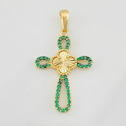 Pendant Cross Clover 2g / 1 1/4 in Two-Tone Black Yellow Gold 18K