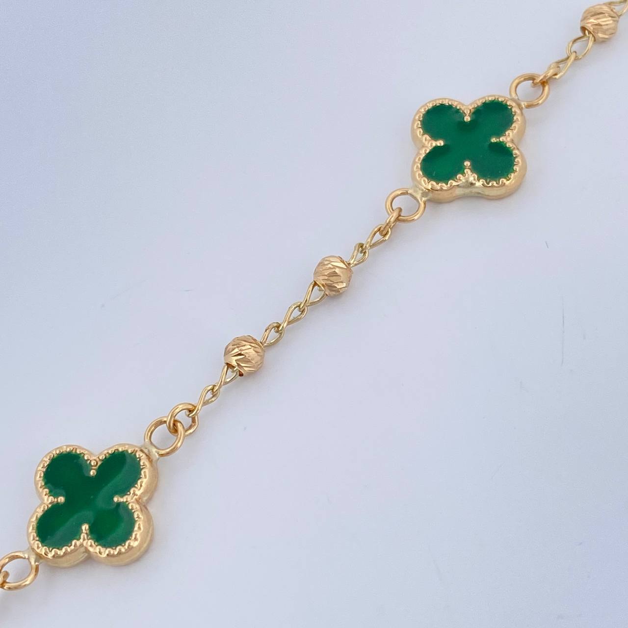 Pulso Trebol Tipo Espiga 4.25gr / 7 1/2 in / 3mm Oro Amarillo 18K &