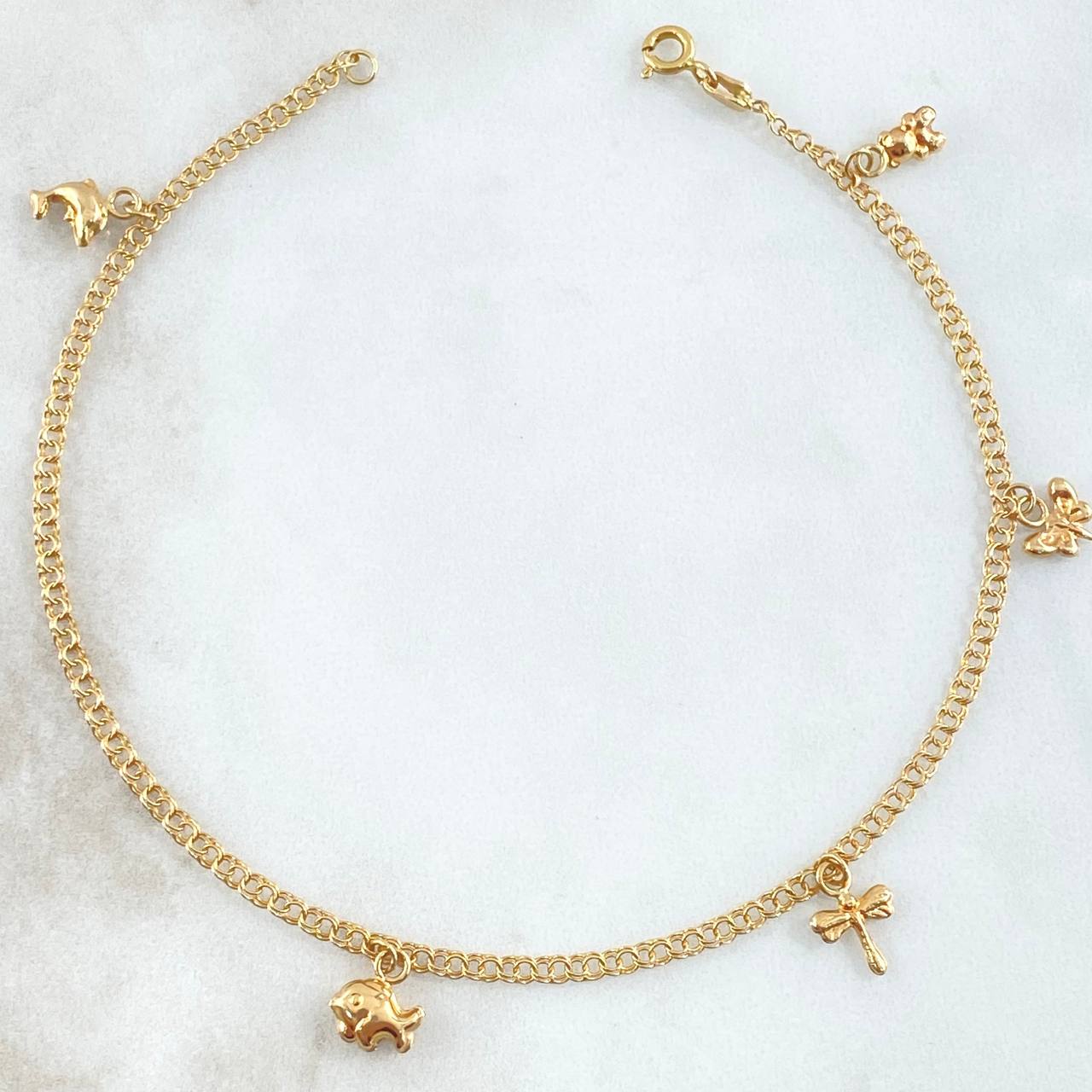 Classic Link Anklet 3.3gr / 25cm / 2.4mm Bear-Butterfly-Dragonfly-Fish-Dolphin 18K Yellow Gold ©