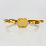 Pulsera Tejida Caqui Placa Cuadrada Punteada Oro Amarillo 18K