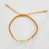 Pulsera Tejida Caqui Placa Cuadrada Punteada Oro Amarillo 18K