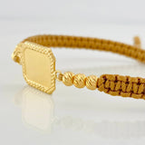 Pulsera Tejida Caqui Placa Cuadrada Punteada Oro Amarillo 18K