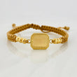 Pulsera Tejida Caqui Placa Cuadrada Punteada Oro Amarillo 18K