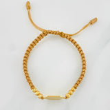 Pulsera Tejida Caqui Placa Cuadrada Punteada Oro Amarillo 18K