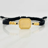 Black Woven Bracelet Square Dotted Plate Yellow Gold 18K