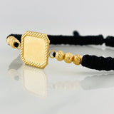 Black Woven Bracelet Square Dotted Plate Yellow Gold 18K