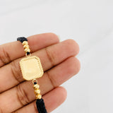Black Woven Bracelet Square Dotted Plate Yellow Gold 18K