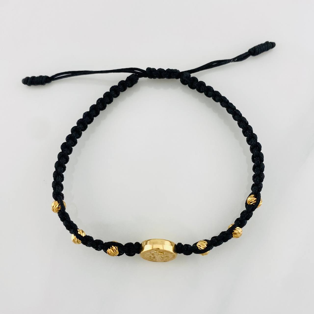Pulsera Tejida Negra San Benito Oro Amarillo 18K