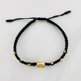 Pulsera Tejida Negra San Benito Oro Amarillo 18K