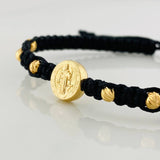 Pulsera Tejida Negra San Benito Oro Amarillo 18K