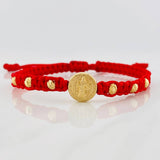 Pulsera Tejida Roja San Benito Oro Amarillo 18K