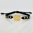 Black Woven Bracelet Square Dotted Plate Yellow Gold 18K