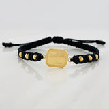 Black Woven Bracelet Square Dotted Plate Yellow Gold 18K