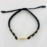 Black Woven Bracelet Square Dotted Plate Yellow Gold 18K