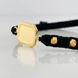 Black Woven Bracelet Square Dotted Plate Yellow Gold 18K