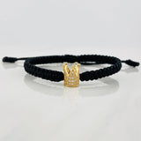 Black Woven Bracelet with Crown Yellow Gold 18K