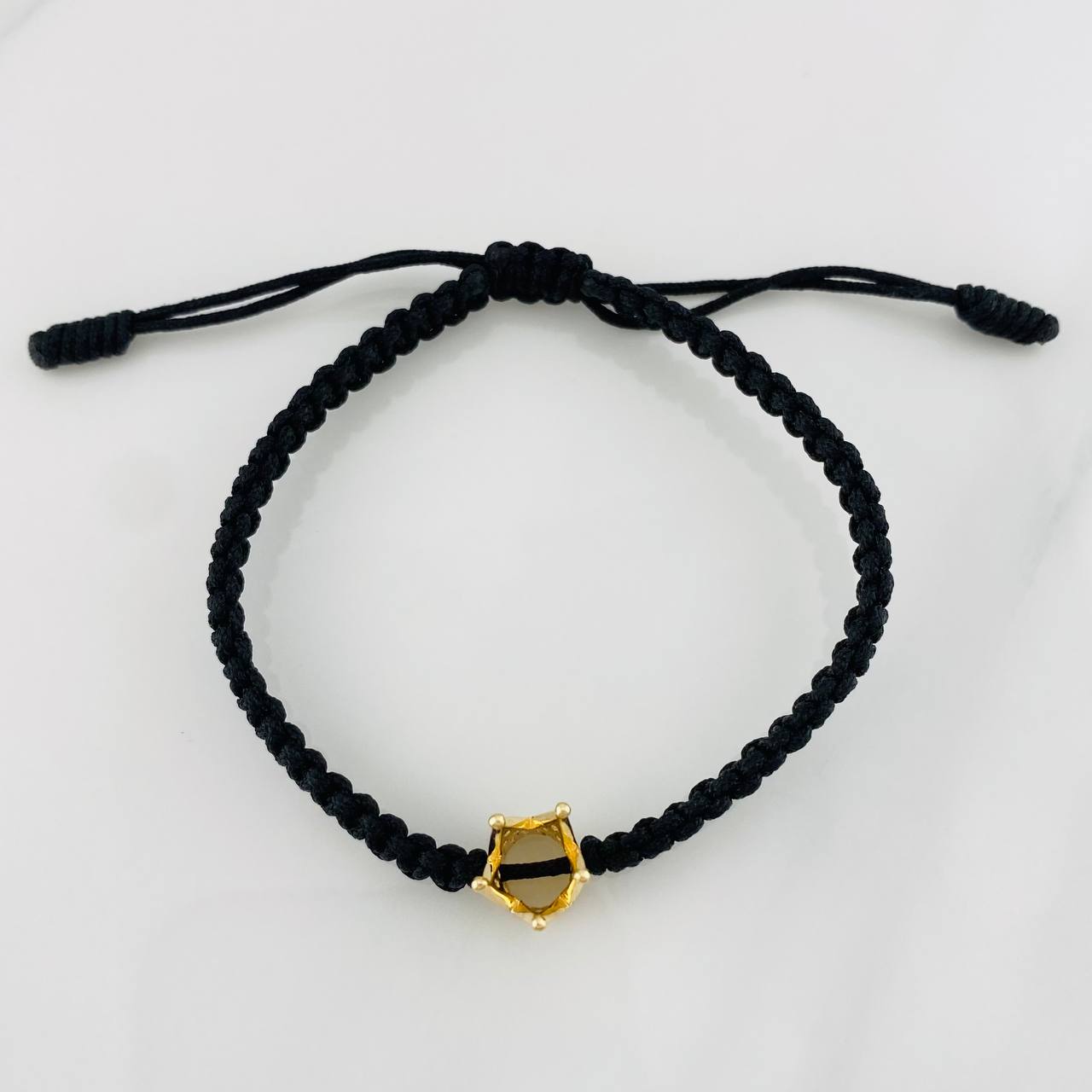 Black Woven Bracelet with Crown Yellow Gold 18K