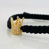 Black Woven Bracelet with Crown Yellow Gold 18K