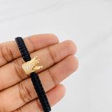 Black Woven Bracelet with Crown Yellow Gold 18K