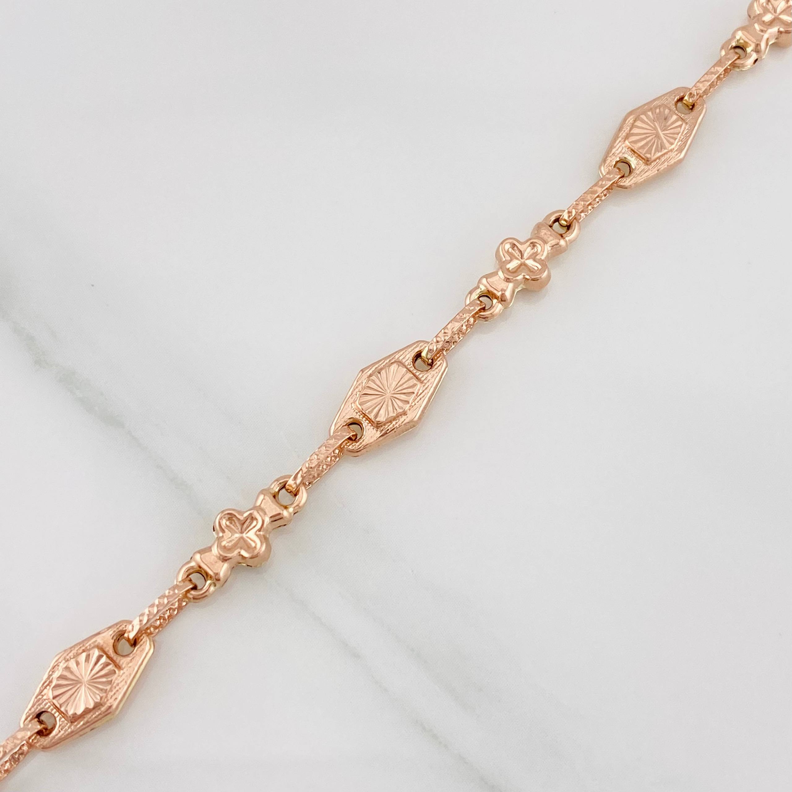 Pulso Rustico Eslabón Flor 4.5g / 7 3/4 in / 6.1mm Oro Rosa 18K