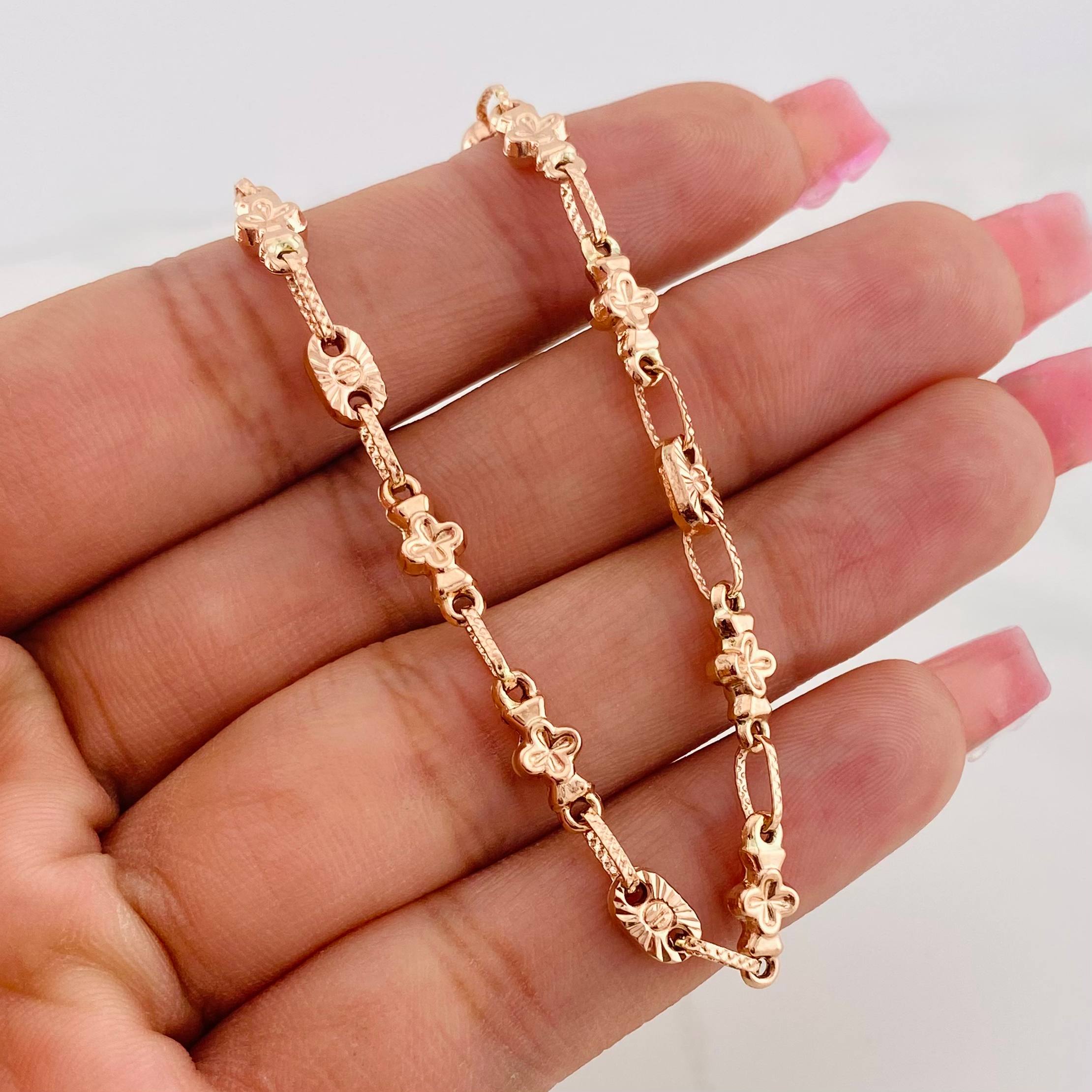 Cadena Rustica Flor 10.35g / 24 in / 4.9mm Oro Rosa 18K