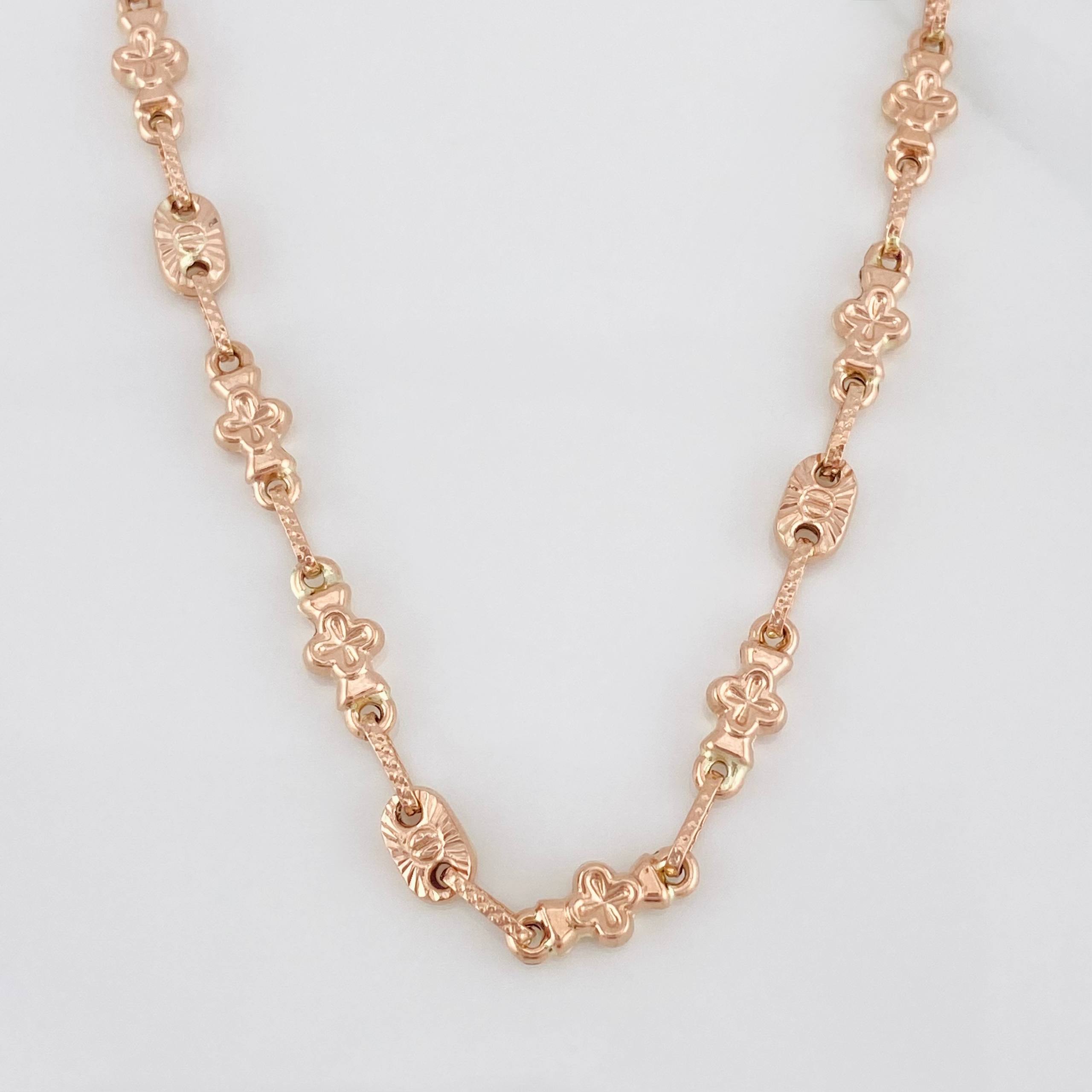 Cadena Rustica Flor 10.35g / 24 in / 4.9mm Oro Rosa 18K