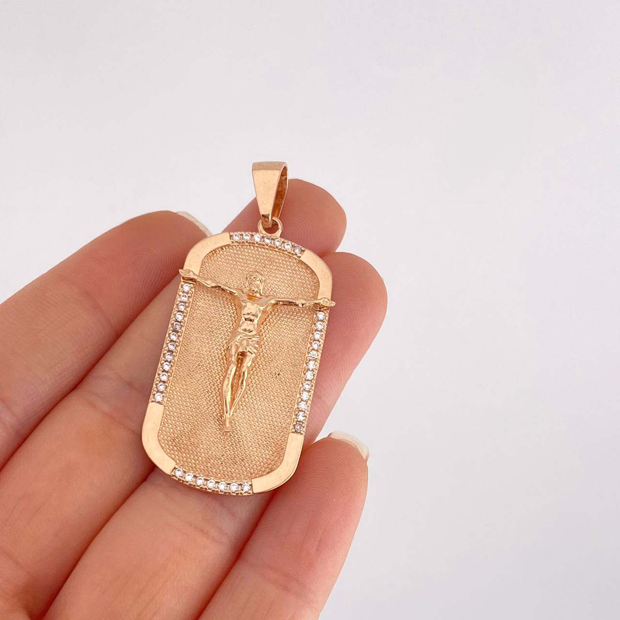 Dije Cristo Placa 10g / 2 in Oro Rosa 18K