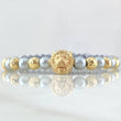 Gray Bracelet Charm Thick Lion 4.6gr / 6mm Beads Diamond Cut 8pcs 18K Yellow Gold ©