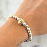 Gray Bracelet Charm Thick Lion 4.6gr / 6mm Beads Diamond Cut 8pcs 18K Yellow Gold ©