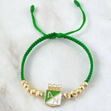 Pulsera Verde Herraje Escudo Nacional 2.3gr / 4mm-5mm Bolas Diamantadas 10und  Oro Amarillo 18K ©