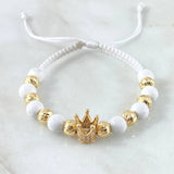 White Bracelet Charm Dotted Crown 3.2gr / 6mm Beads Diamond Cut 8pcs 18K Yellow Gold ©