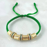 Pulsera Verde Herraje Rueda Circones Blancos Verdes 3.8gr / 6mm Cilindros Diamantados 4und Oro Amarillo 18K ©