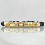 Black Bracelet Charm Triple Wheel White Zircons 6.1gr / 6mm Cylinders Diamond Cut 5 units 18K Yellow Gold ©