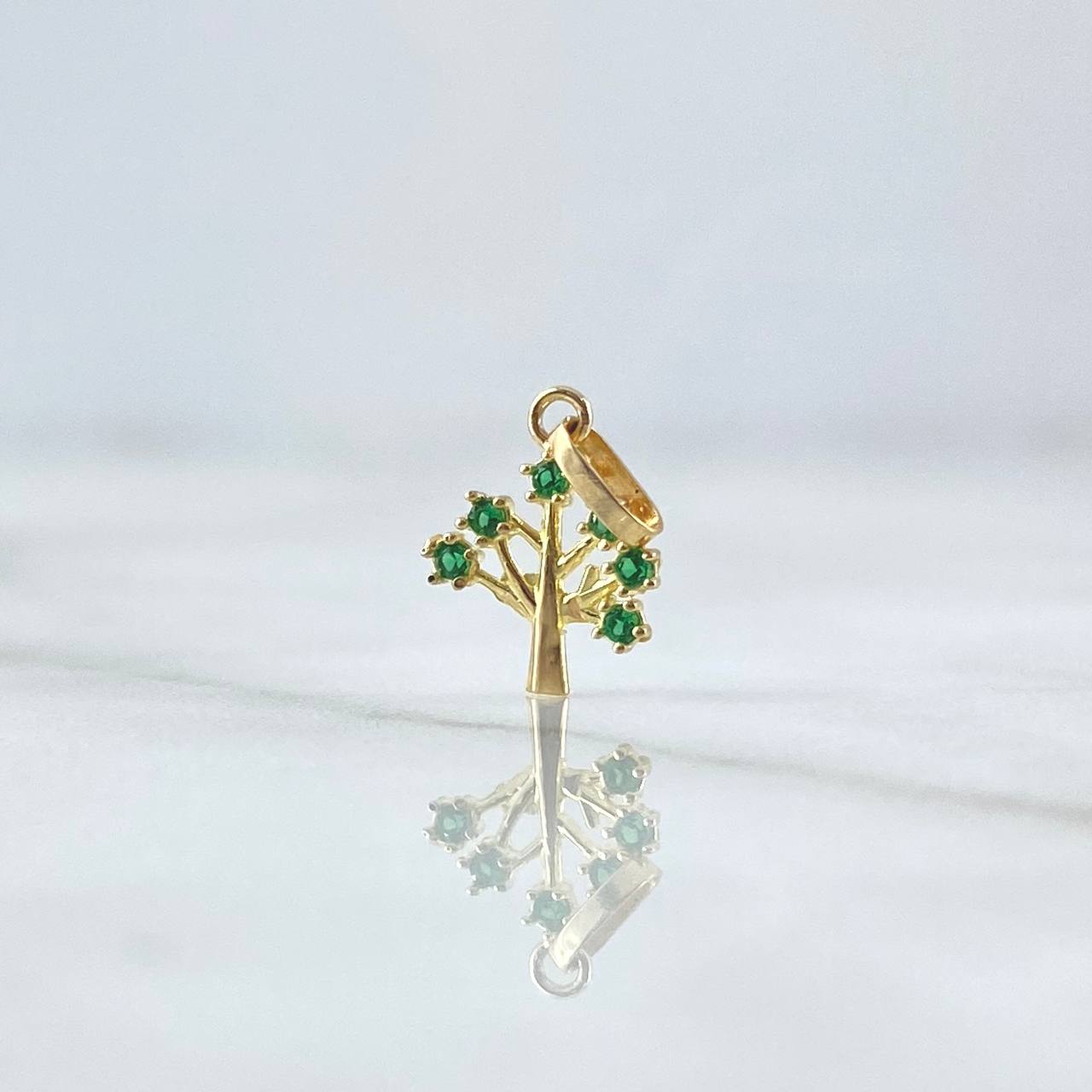 Dije Arbol  0.35gr / 1.5cm / Circones Verdes Oro Amarillo 18K